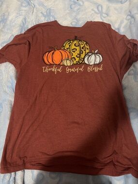 Thankful Grateful Blessed Pumpkin Graphic Tee - Rust